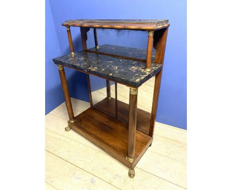 Fine quality Regency Empire inlaid rosewood chiffonier, with marble top, mirrored backs, below a brass galleried shelf, the c