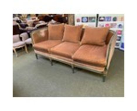 C19th show frame 3 seater sofa, raised on fluted tapering feet 199 x 84 x 86cm