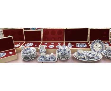 A good set of blue and white china, ORIGINAL BOHEMIA, ZWIEBELMUSTER, made in CZECH R to include bowls, plates, teapot, jugs, 