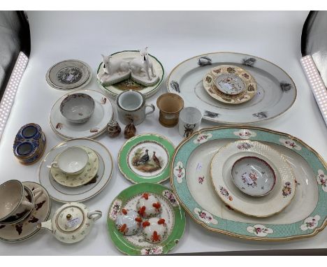 Quantity of china to include Wedgwood early morning tea set, 3 lobster footed salt cellars, pair of Bridgwater breakfast cups