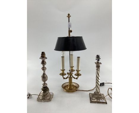 3 branch brass desk lamp and two other lamp bases 