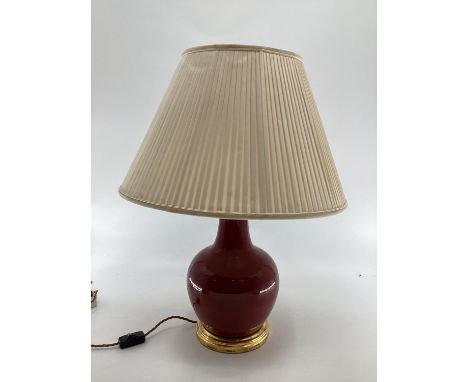 Chinese style red colour lamp base, 40cmH, and silk pleated shade 