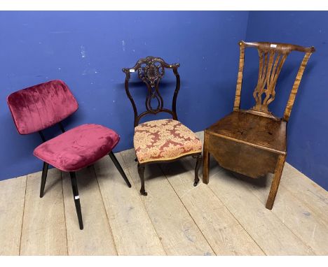 Five chairs to include a Victorian small black and mother of pearl inlaid bergere seated chair and a bergere framed tub chair
