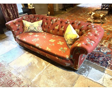 A good Victorian Chesterfield sofa,  in a contemporary terracotta ground upholstery, fully buttoned ; 225cmL  (PLEASE NOTE th