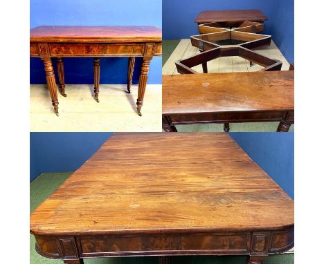 Regency mahogany scissor action extending dining table, with leaves,   . Fully extended: approx  280cm fully extended. X 123c