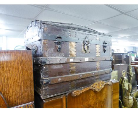 BRASS BOUND DOMED TOPPED TRUNK 