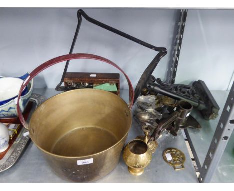 A COLLECTION OF SILVER PLATED  CUTLERY, BENGAL AND MADRAS EXAMPLES, EIGHT PIECES, A MAGIC MARMALADE CUTTER, BRASS JAM PAN AND