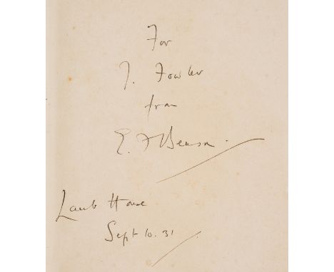 Benson (E. F.) Mapp and Lucia, first edition, signed presentation inscription to John Fowler from the author "for J. Fowler f