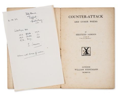 Sassoon (Siegfried) Counter-Attack and other Poems, first edition, some light foxing, original wrappers, upper joint split, w