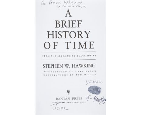 Hawking (Stephen) A Brief History of Time: From the Big Bang to Black Holes, reprint, inscribed to Frank Williams on title, w