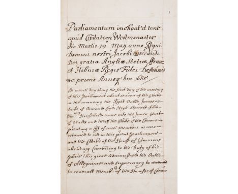 Parliament.- [Journal of the House of Commons, May - Nov 1685]. Parliamentum inchoat et tent apud Civtatem Westmonaster die M