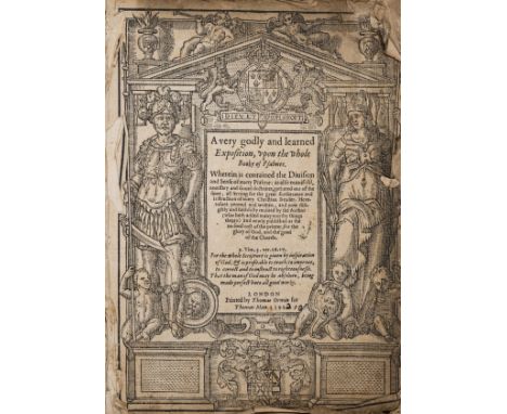 [Wilcox (Thomas)] A very godly and learned exposition, upon the whole Booke of Psalmes, title within woodcut architectural bo