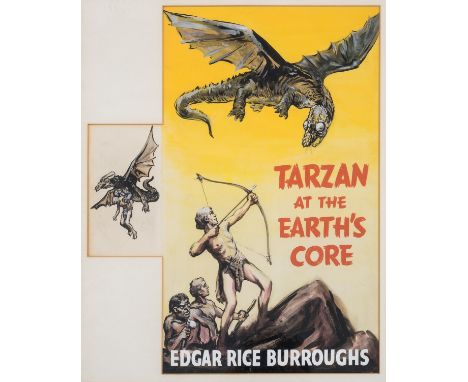 Burroughs (Edgar Rice).- Goss (Geoffrey Walter) Original dust-jacket upper panel and spine artwork for 'Tarzan at the Earth's