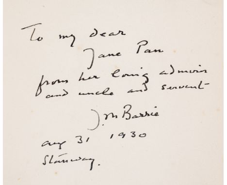 Barrie (J.M.) Peter Pan or The Boy Who Would Not Grow Up, first play edition, signed presentation inscription from the author