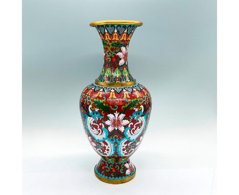A beautiful gilt fengweizun shaped vase; rust-red ground decorated with yellow and pink enamel flowers, and a blue sea creatu