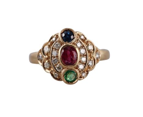  Metal  : 14k Gold   Designer  : Not Signed   Gemstone  : Diamonds approx. 0.20ctw, Ruby, Emerald, Sapphire.    Measurements 