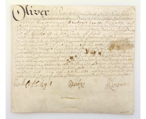 Cromwellian manuscript on vellum of Letter of Administration granted to Anne Bennett relict and sole executor of John Bennett