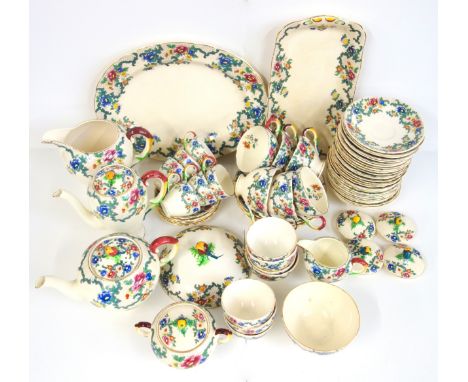 Royal Cauldon comprehensive earthenware Victoria pattern dinner, tea and coffee service including 2 covered vegetable dishes 