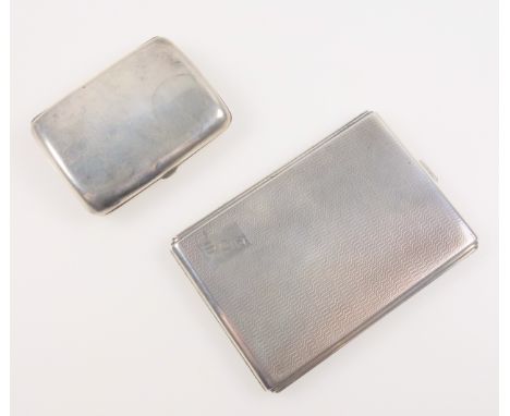 Silver engine turned cigarette case initialled SCD, with interior inscription and date “1949”, and a small cigarette case, gr