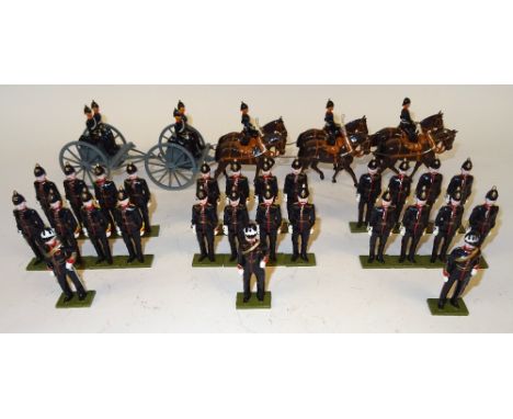 Royal Field Artillery double Limber six horse Britains recast collar harness team and four seated men, and Steadfast Royal Fi