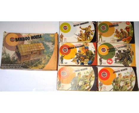 Airfix 1/32 scale in original boxes Japanese (two), American and Modern German Infantry, US, German and British Paratroops, B