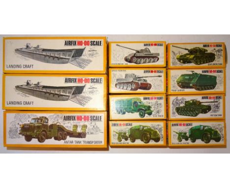 Airfix boxed Vehicles 1653 Patton Tank SECOND VERSION, 1830 Panther Tank, 1831 Tiger Tank, 1657 Troop Carrier, 1663 Centurion