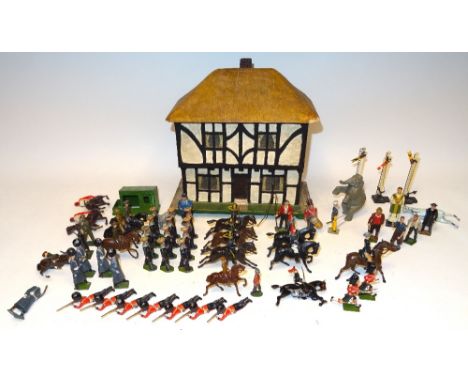 Various Toy Soldiers and Civilian Figures Chicken Coop, Performing Elephant, Sailors, Semaphore Railway Signals, early Irish 