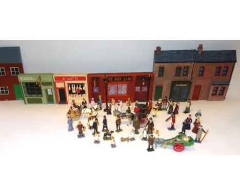 British Edwardian Street Scene with Sherlock Holmes, Watson and Lestrade, Police, Tradespeople, Customers, Children, Street L