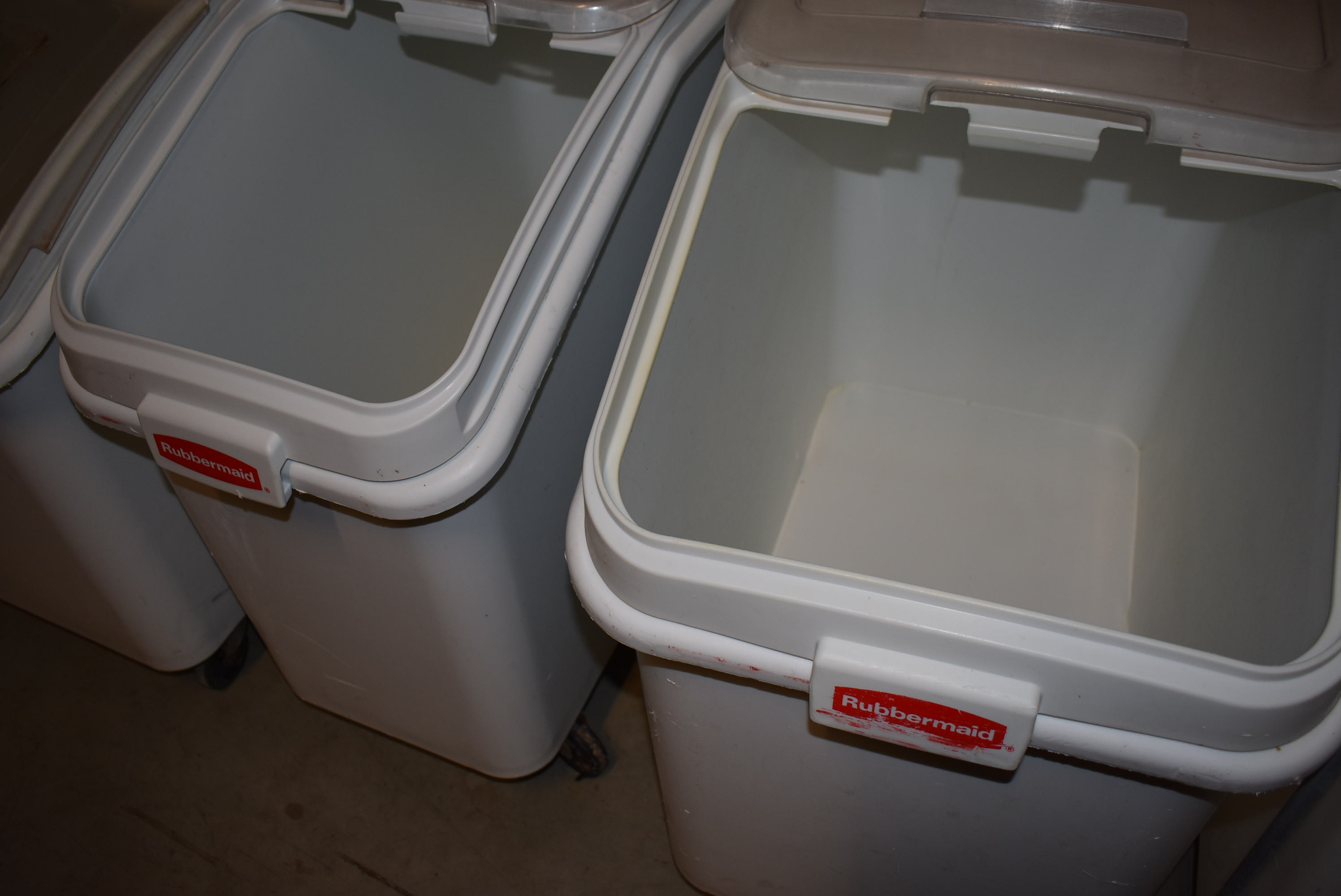 (Qty. 25) Assorted Rubbermaid Tubs w/4Wheel Base