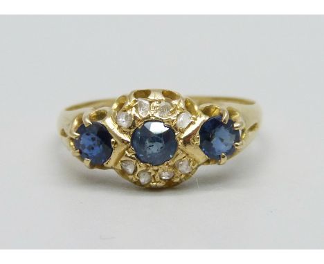 A vintage 18ct gold, sapphire and diamond ring, Chester 1912, 2.1g, N 