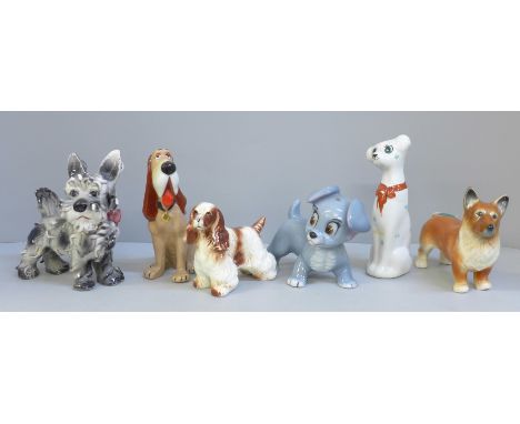 Two Wade blow up figures, other dog figures including Corgi 