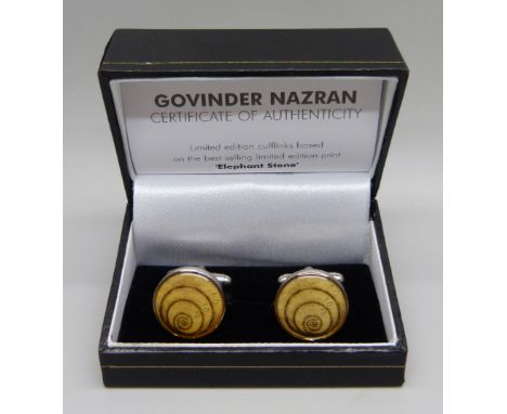 A pair of Govinder Nazran Elephant Stone limited edition cufflinks 