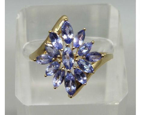 A 9ct gold and tanzanite cluster ring, 3g, T 