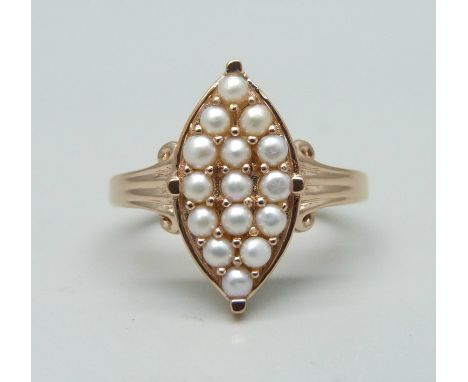 A silver gilt and Indonesian seed pearl ring, Q, with certificate 