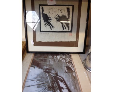 ROD NELSON 1992 PRINT OF CATS AND A PHOTOGRAPH    K3