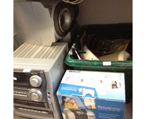 CRATE OF TOOLS, MUSIC SYSTEMS, RINTER     T