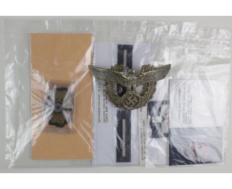 Various German badges inc Army Office cloth Cockade, RAD sleeve band 'W', RAD 'W 76/1' badge, Spanish Blue Division insignia,