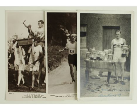 Olympics, Marathon 1908, winner J Hayes &amp; Pietrie Dorando, first over the line but later disqualified, also ink signed E 