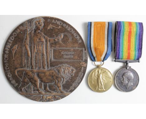 BWM &amp; Victory Medal + Death Plaque to R-27488 Pte George Smith K.R.Rifle Corps. Killed In Action 28th October 1916 with 1