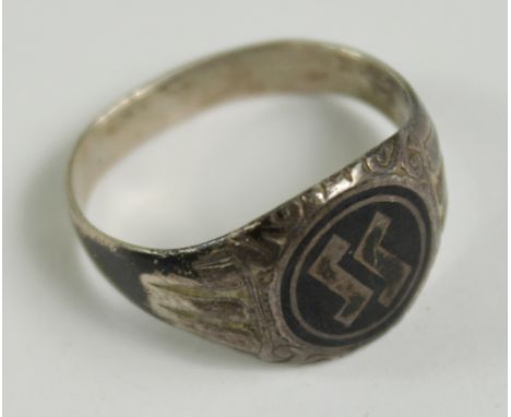 German WW2 Mans possibly silver finger ring for an SS member , GVF