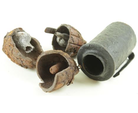 German WW1 stick grenade head in excavated but good condition with selection of exploded sections mills no 5 Mk 1 hand grenad