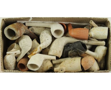 Military themed old clay pipe ends - Regimental, Military Personalities, etc  (approx 41).  Fragile, sold a/f