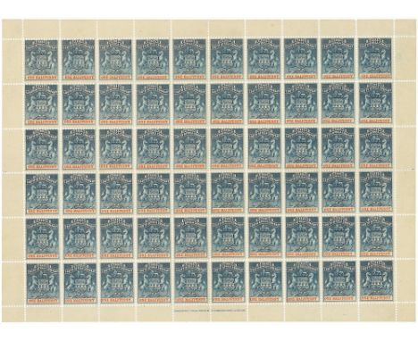 Rhodesia - British South Africa Company Territory 1892 ½d dull blue &amp; vermilion SG18 as a complete sheet of 60 by Bradbur