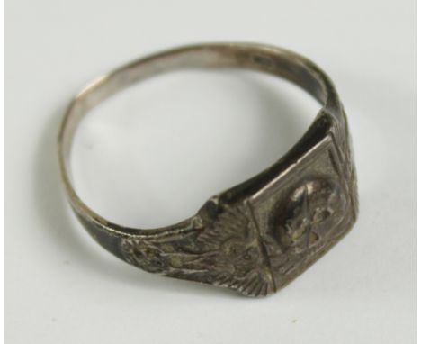 German WW2 Mans possibly silver finger ring for an SS member, stamp inside, GVF