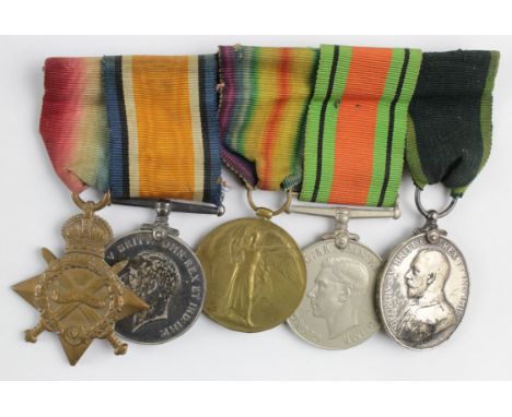 1915 Star Trio (295 L.Cpl F G Davies Welsh R), Defence Medal, and Territorial Efficiency Medal GV (200031 Pte F G Davies 4-We