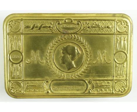 1914 Princess Mary gift tin complete with M marked bullet pencil &amp; 1915 Princess Mary gift card