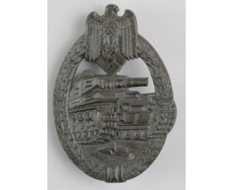 German WW2 Army Tank Assault War Badge in silver. Maker marked 'RS'.