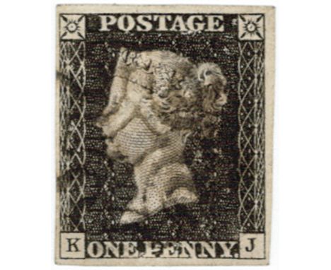 GB - 1840 Penny Black Plate 2 (K-J) four margins, no thins or creases, fine used cat £375
