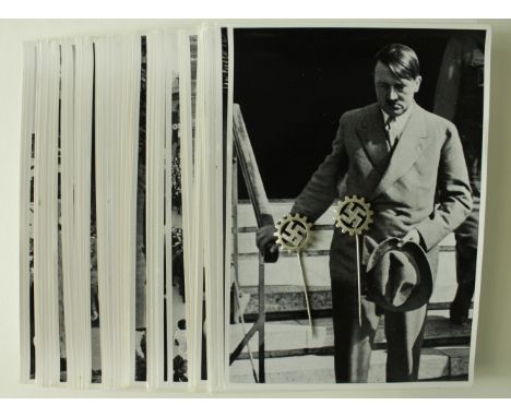 German Nazi photographic WW2 collector cards (larger than a postcard) x90, plus 2x 'DAF' stick pins   (approx 92 items)