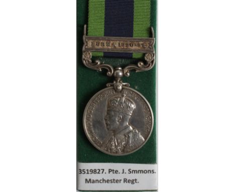 IGS GV with Burma 1930-32 clasp, named 3519827 Pte D J Simmonds Manchester R.  GVF
